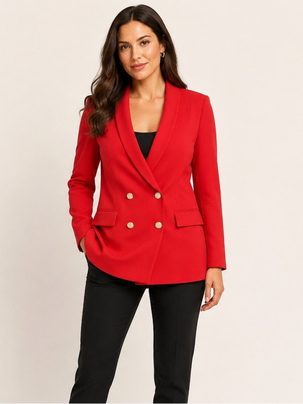 INC International Concepts Red Double Breasted Gold Button Blazer Large